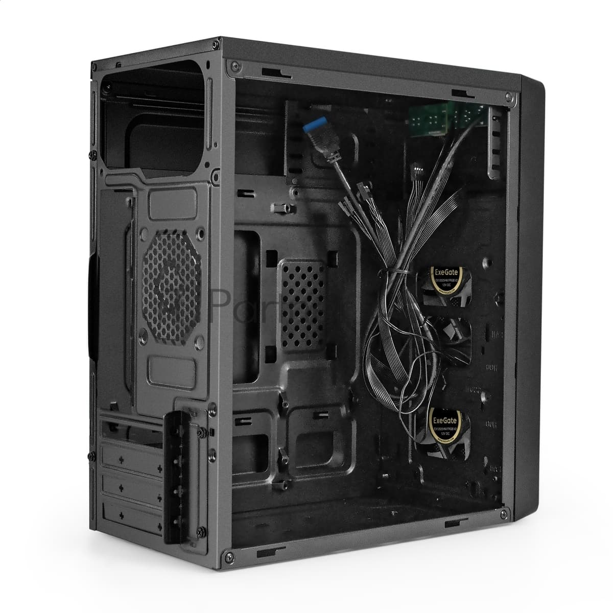Компьютерный корпус Minitower ExeGate mEVO-7803-XP400 (mATX, БП XP400 с вент. 12см, 2*USB+1*USB 3.0, HD аудио, черный, 2 вент. 12см с RGb подсветкой)