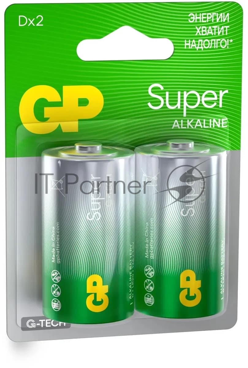 Алкалиновые батарейки GP Super Alkaline G-Tech 13А типоразмера D - 2 шт. на блистере (2 шт.)