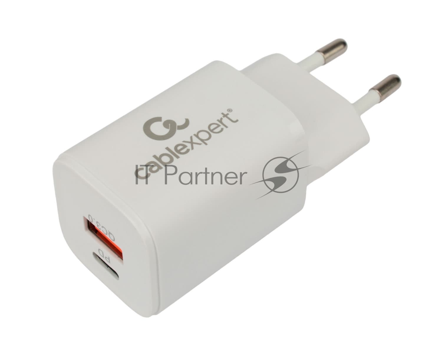 Сетевое зарядное устройство Cablexpert MP3A-PC-42, 30Вт, быстрая зарядка QC3.0/PD, 2 порта: USB и Type-C, белый, пакет