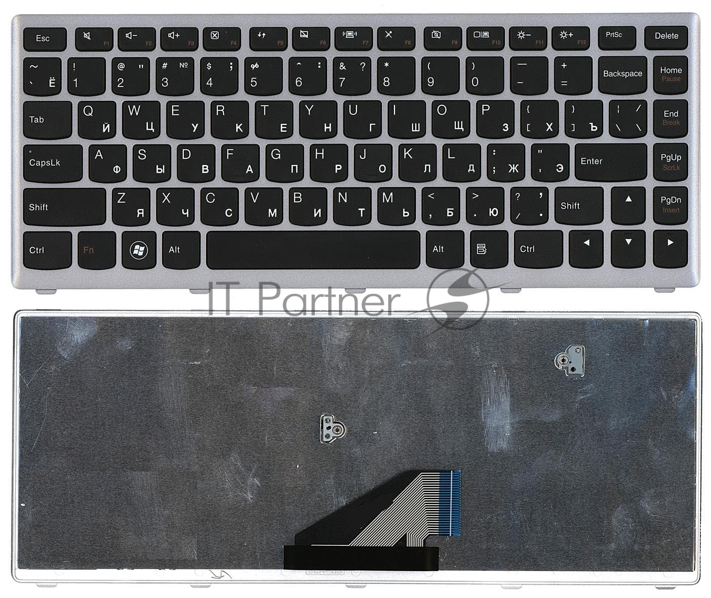 Клавиатура для ноутбука Lenovo IdeaPad U310 черная с серебристой рамкой