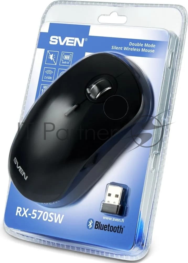 SVEN Мышь беспроводная RX-570SW чрн. (2.4GHz, BT, бесш. кл., АКБ, 3+1кл., ST, 800-1600DPI, блист.) 2