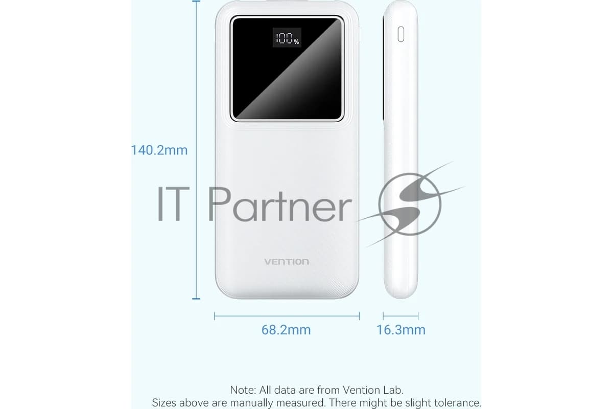 Power Bank Vention 10000mAh(M/C-A/A)22.5W Белый с LED Дисплеем