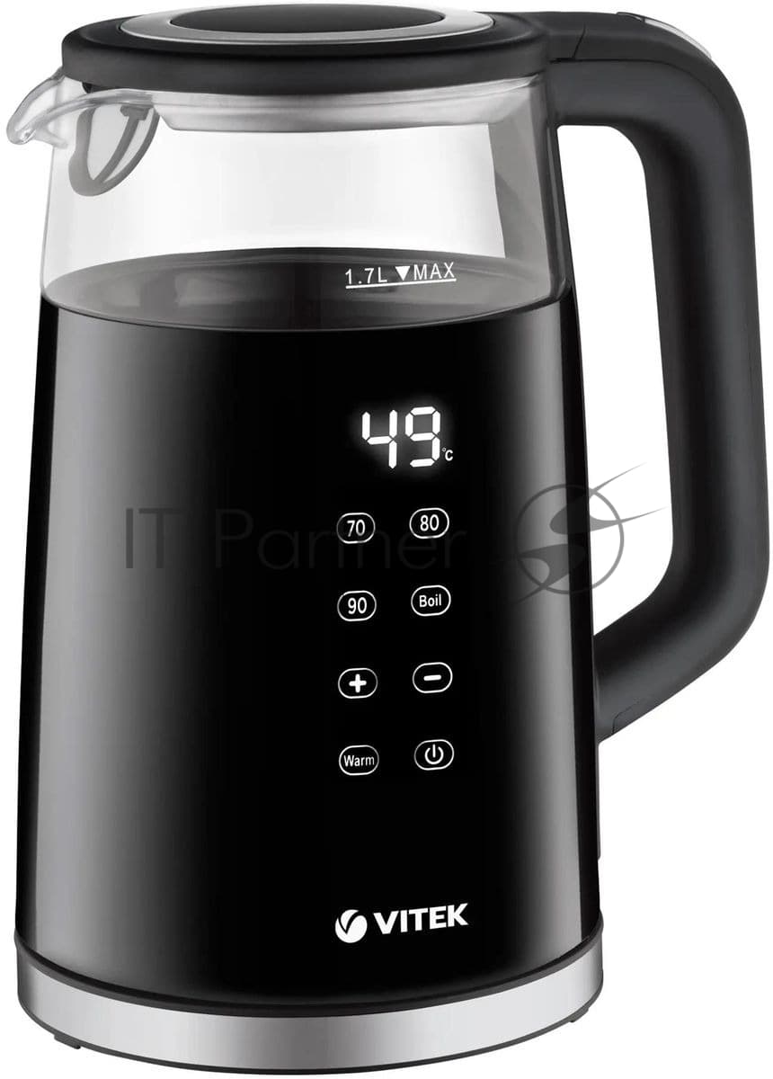Чайник электрический Vitek VT-8827 1.7л. 2200Вт черный корпус: стекло/металл