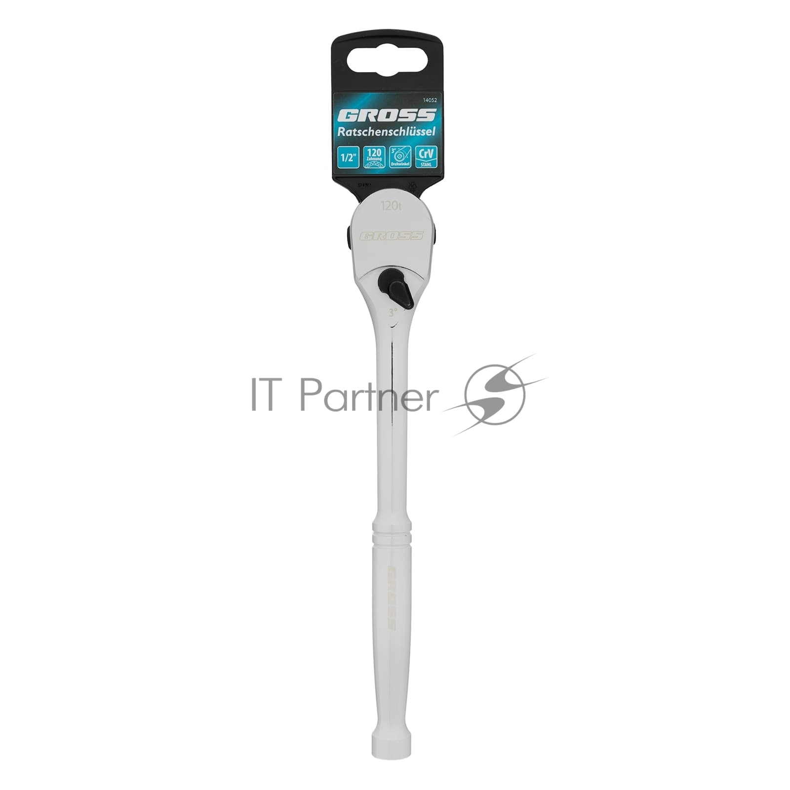 Ключ-трещотка Gross 1/2", CrV, 120 зубьев, цельнометаллический, хром