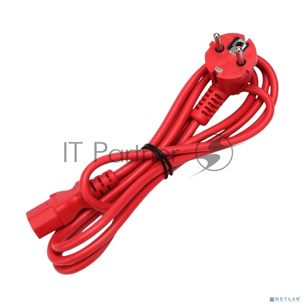 Кабель питания Cablexpert PC-186-VDE-R-1.8M, Schuko-C13, 3x0.75мм2, 10A, с заземлением, медь, 1.8м, красный, пакет