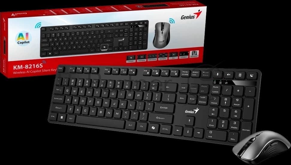 Комплект клавиатура+мышь Genius KM-8216S беспроводной, Bluetooth, 1000 DPI, чёрный