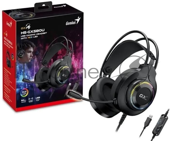 Гарнитура Genius HS-GX580U чёрный, проводная, USB, подсветка