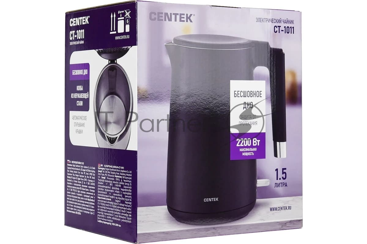 Чайник электрический Centek CT-1011 черный, 2200 Вт, 1.5 л