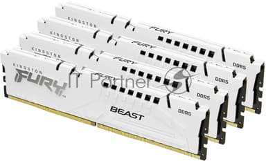 Оперативная память Kingston Fury Beast, DDR5, 128Gb (4x32GB), 5200MHz, CL40, DIMM, радиатор, белый