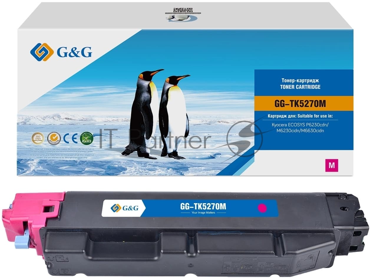 Картридж лазерный G&G GG-TK5270M TK5270M пурпурный (6000стр.) для Kyocera ECOSYS P6230cdn/M6230cidn/M6630cidn с чипом