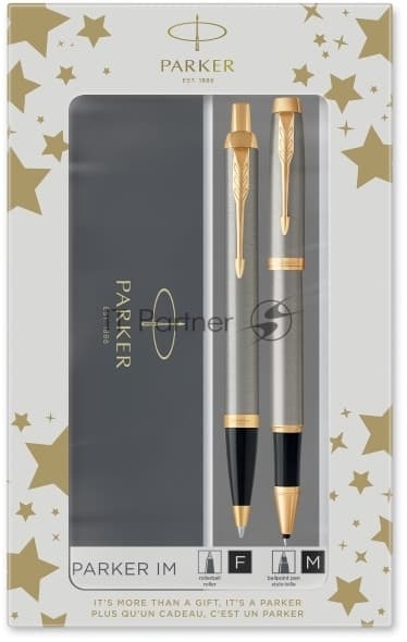 Набор ручек Parker IM Core TK223 (CW2093217) Brushed Metal GT, подарочная коробка, ручка роллер, ручка шариковая сменный стержень, 1 стержень, круглая