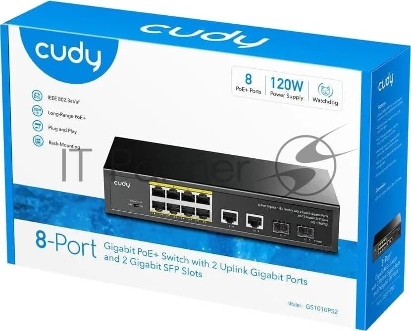 Коммутатор Cudy GS1010PS2, 8×1 Гбит/с, 2×1 Гбит/с Combo (RJ-45/SFP), 2×1 Гбит/с SFP