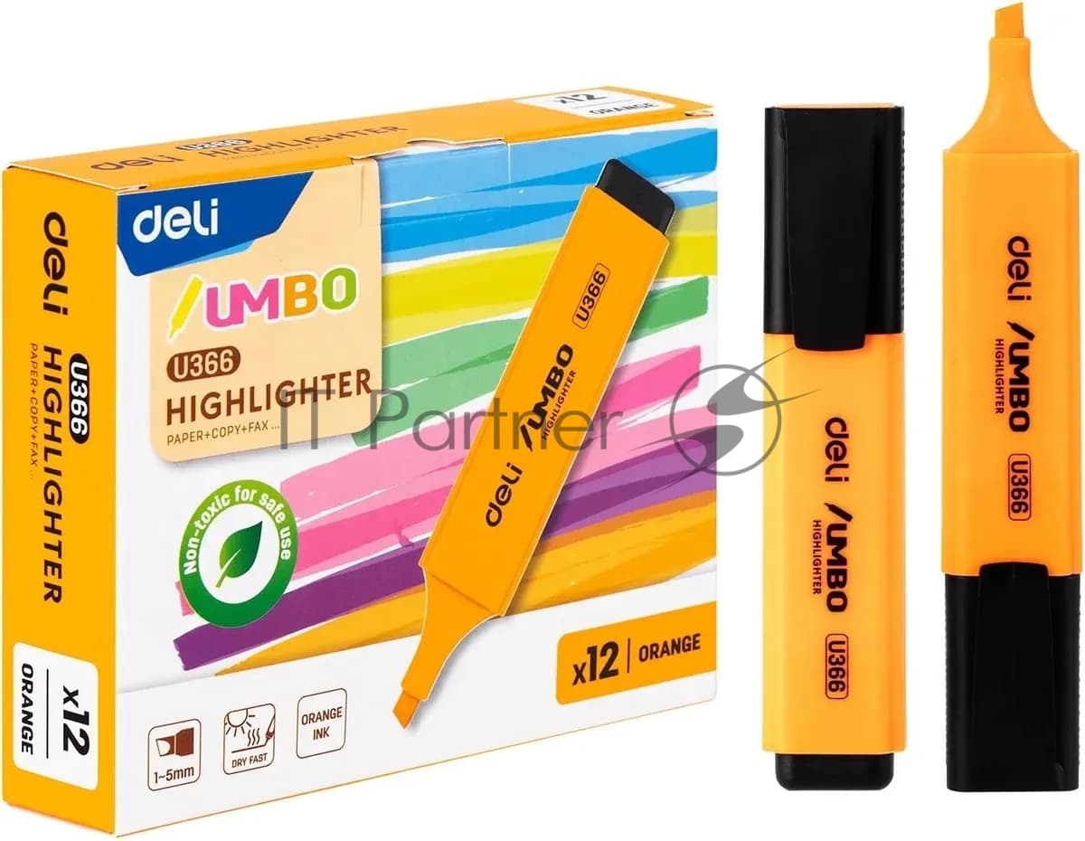 Текстовыделитель Deli EU366-OR Jumbo скошенный пиш. наконечник 1-5мм оранжевый