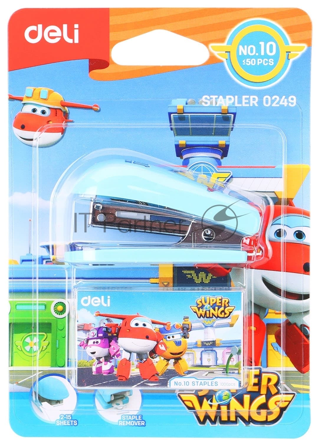 Степлер настольный Deli E0249 Super Wings 24/6 26/6 (12листов) ассорти 40скоб металл/пластик блистер