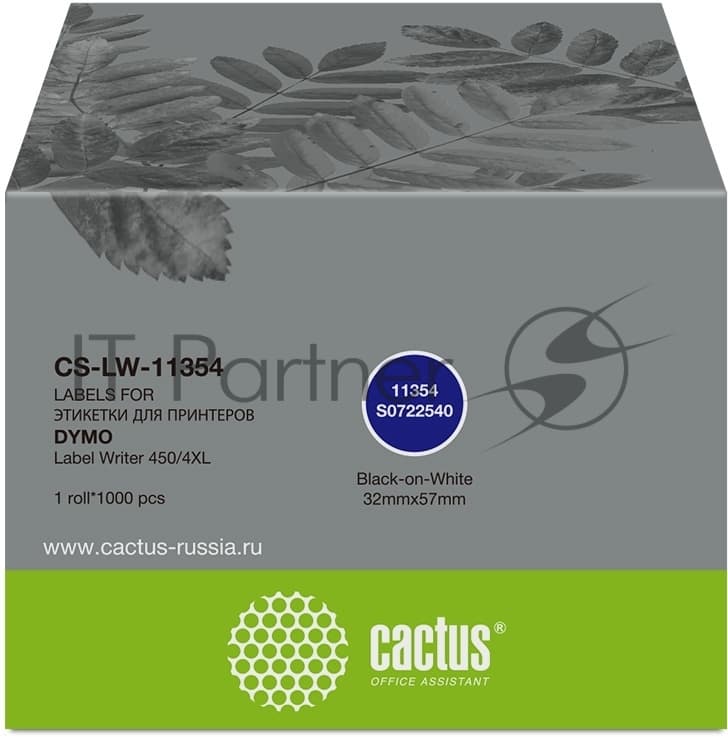 -/ Этикетки Cactus CS-LW-11354 сег.:57x32мм черный белый 1000шт/рул Dymo Label Writer 450/4XL