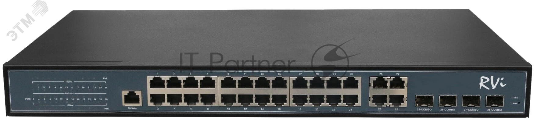 Коммутатор управляемый PoE 24 порта 10/100/1000 Мб/с, 4хSFP, 370 Вт RVi-1NSM24G-4C
