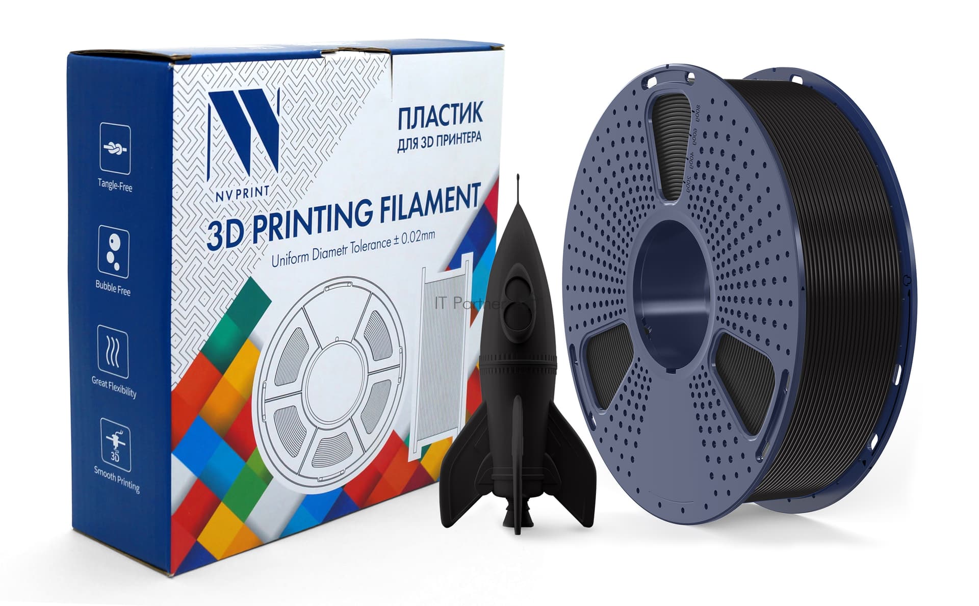 -/ Филамент NVPRINT PLA High Speed Black для 3D печати диаметр 1.75мм длина 330 метров масса 1 кг