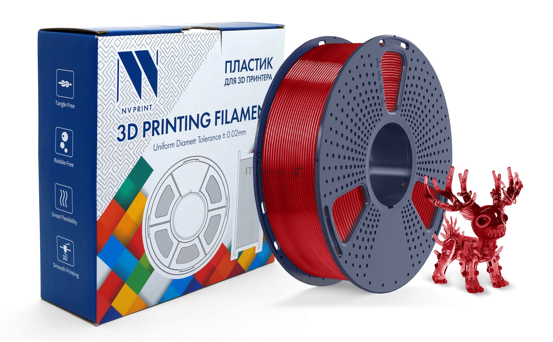 -/ Филамент NVPRINT PLA+ Trasparent Red для 3D печати диаметр 1.75мм длина 330 метров масса 1 кг