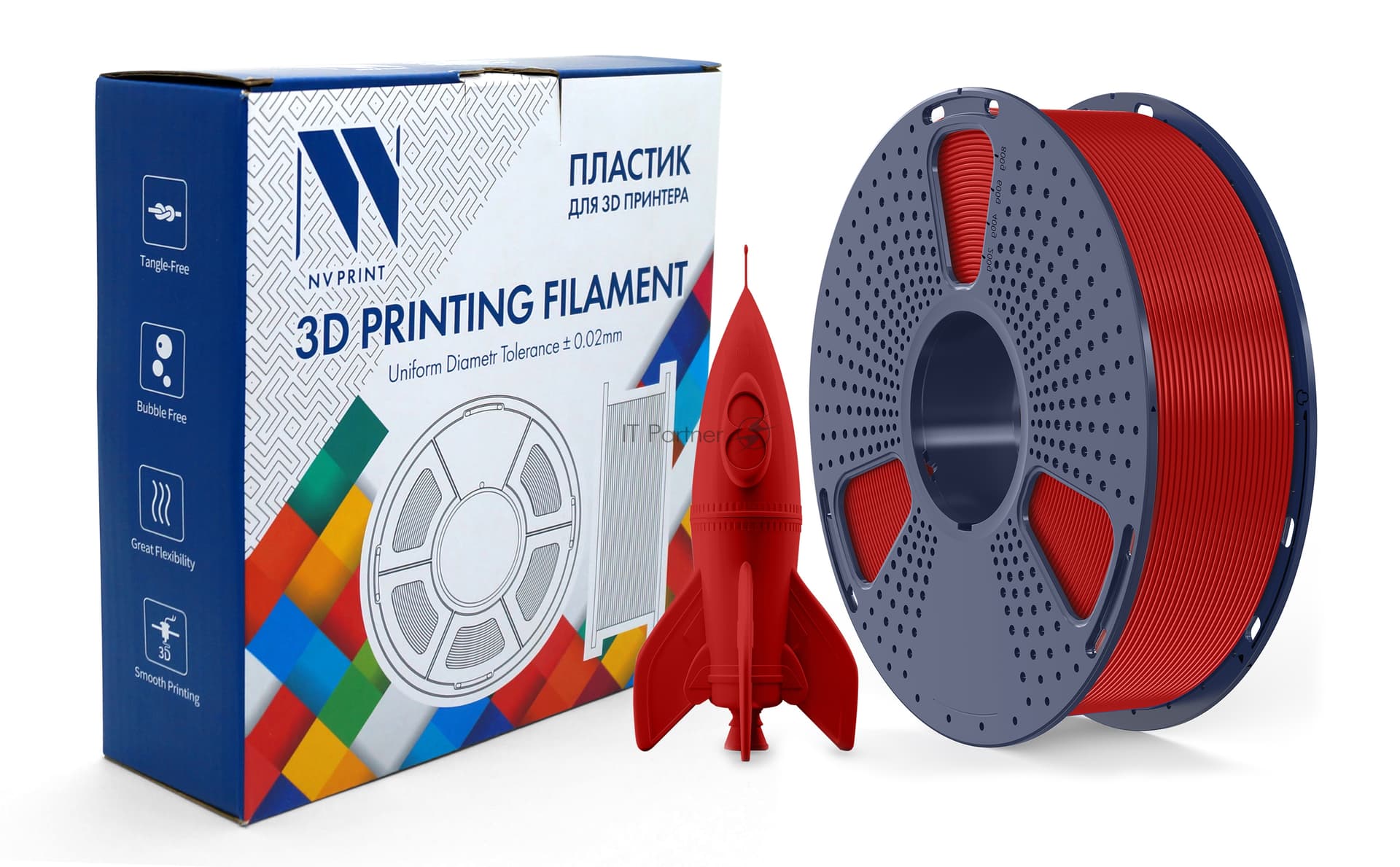 -/ Филамент NVPRINT PLA High Speed Red для 3D печати диаметр 1.75мм длина 330 метров масса 1 кг