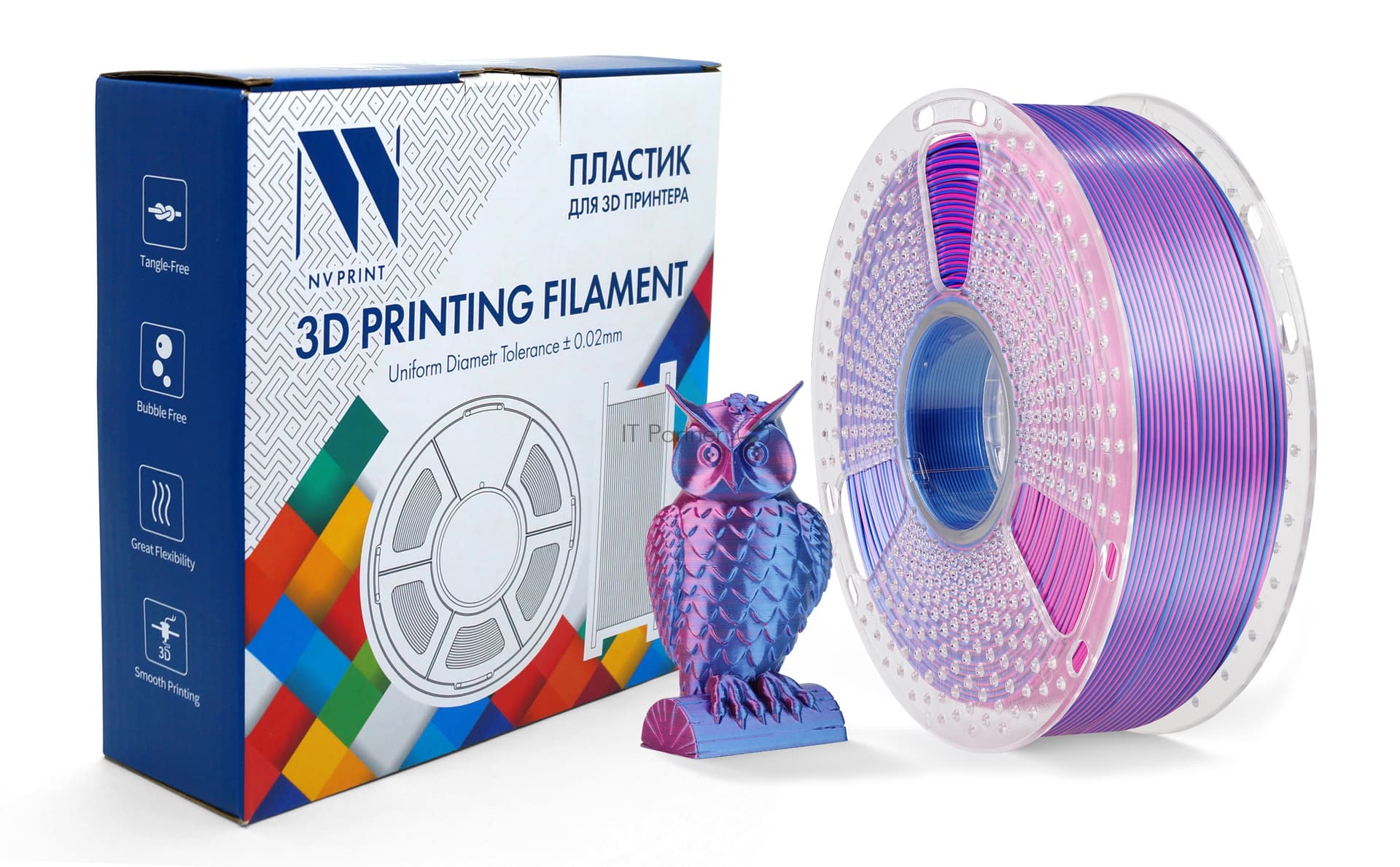 -/ Филамент NVPRINT Silk PLA+ Red/Blue для 3D печати диаметр 1.75мм длина 330 метров масса 1 кг