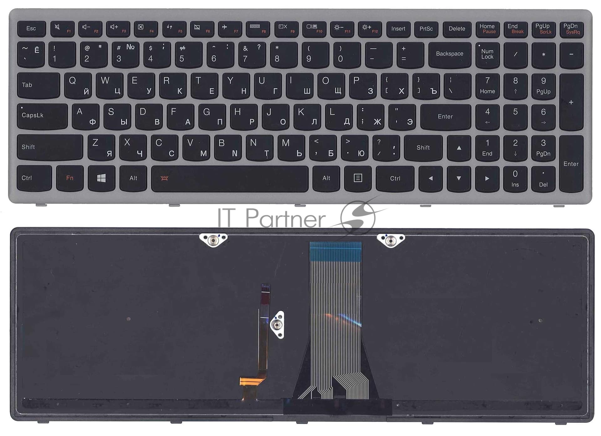 Клавиатура для ноутбука Lenovo G505s Z510 S510 черная с подсветкой c серебристой рамкой