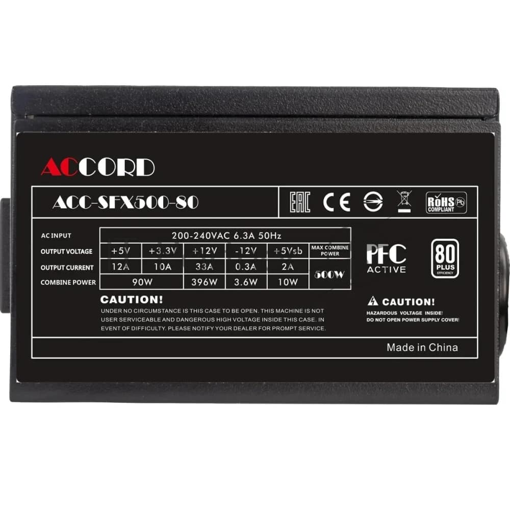 Блок питания Accord ACC-SFX500-80 SFX, 500Вт, 80мм, черный