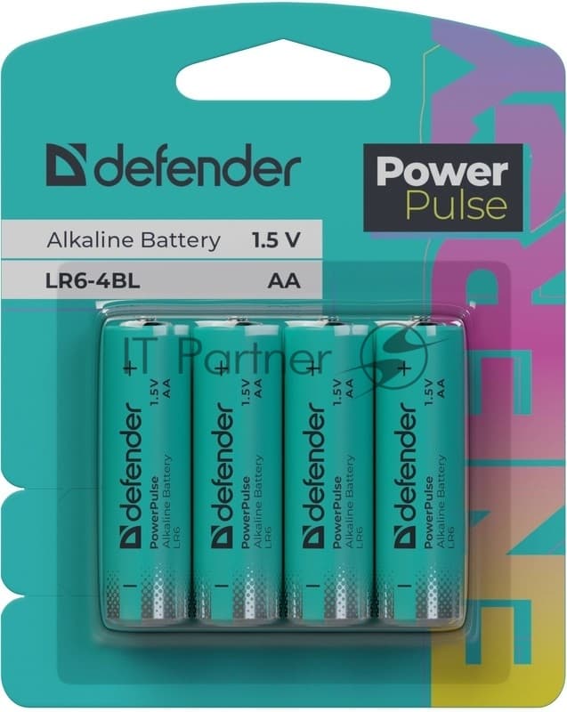 Батарейка алкалиновая Defender LR6-4BL АА, блистер, 4 шт., PowerPulse