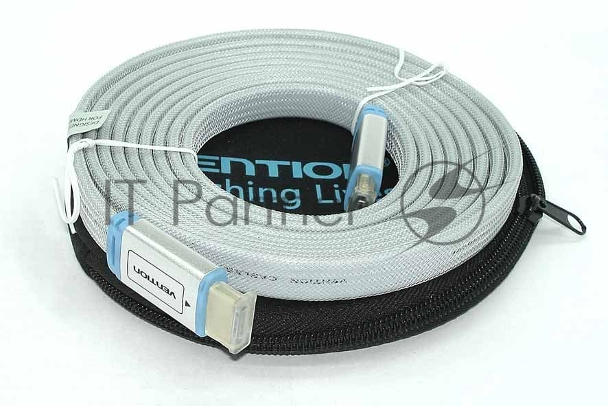 Кабель Vention HDMI (H450) 3m серый плоский в оплетке в круглом кейсе 12106
