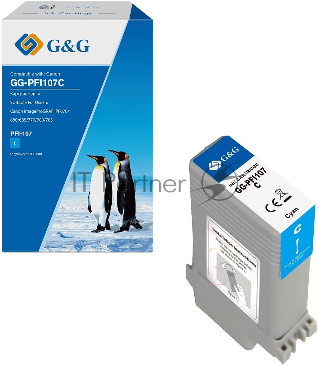 Картридж струйный G&G GG-PFI107C голубой (130мл) для Canon imageProGRAF iPF670/680/685/770/780/785
