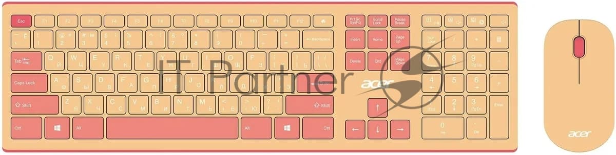 Комплект клавиатура + мышь Acer OCC205 беспроводной USB, 1200 dpi, розовый/бежевый