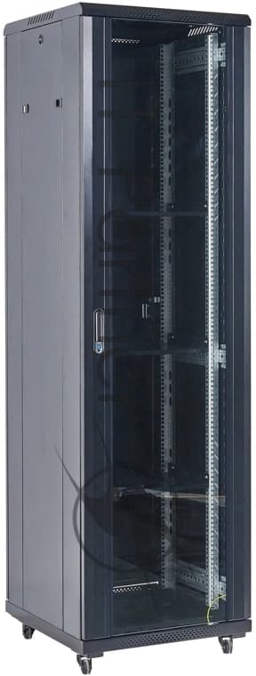 Напольный шкаф Rexant RAL 9005 19" 42U 800×800×2054 (ШxГxВ), дверь стекло, металлическая задняя дверь, боковые съемные стенки