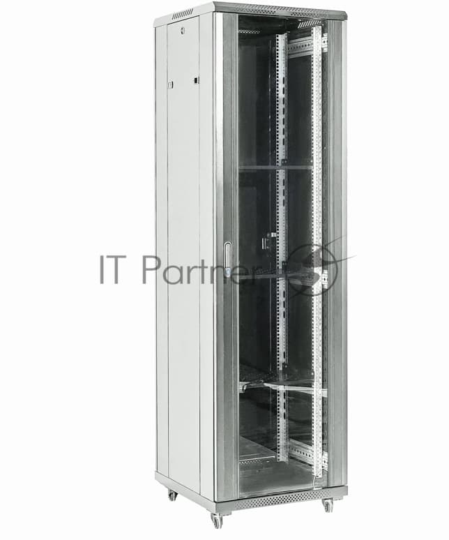 Напольный шкаф Rexant RAL 7035 19" 27U 600×600×1387 (ШxГxВ), дверь стекло, металлическая задняя дверь, боковые съемные стенки