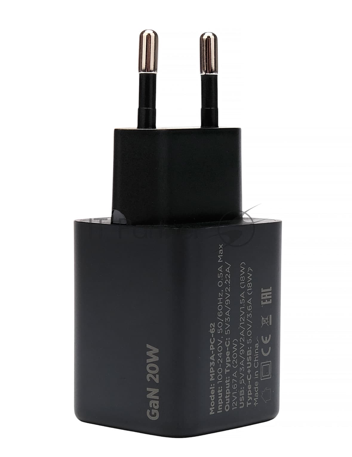 Зарядное устройство Cablexpert MP3A-PC-62, 20Вт GaN, 3А, QC4.0/PD, 1xUSB, 1xType-C, черный, пакет