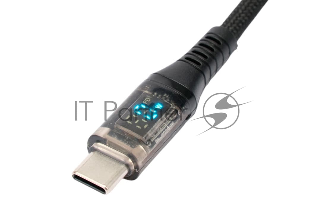 Кабель USB2.0 Cablexpert CCP-USB2-AMCM-SCR-1M, AM/Type-C, 6A, 66Вт, QC3.0, дисплей, оплетка, медь, 1м, черный, пакет