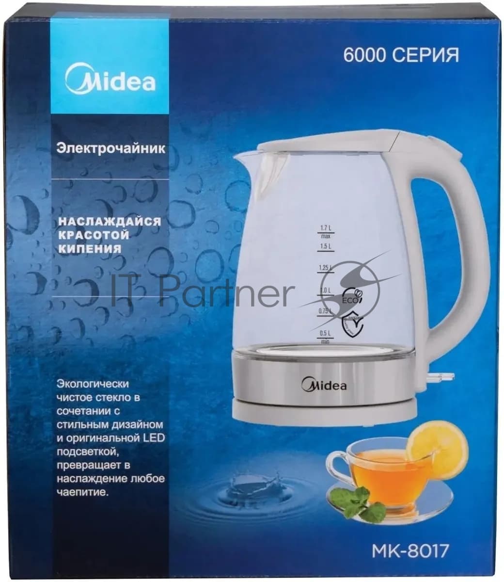 Чайник электрический Midea MK-8017 1.5л. 2200Вт белый корпус: пластик