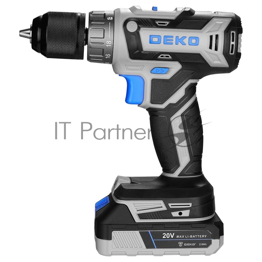 Дрель-шуруповерт Deko DKCD20V ONE+, 20 В, 2 Ач, 45 Нм, щеточный