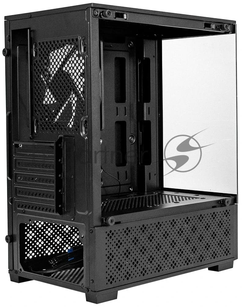 Компьютерный корпус Minitower ExeGate i3 SEA (mATX, без БП, 1*USB+1*USB 3.0, HD аудио, черный, 1 вент. 12см с RGb подсветкой, передняя и боковая панели - закаленное стекло)