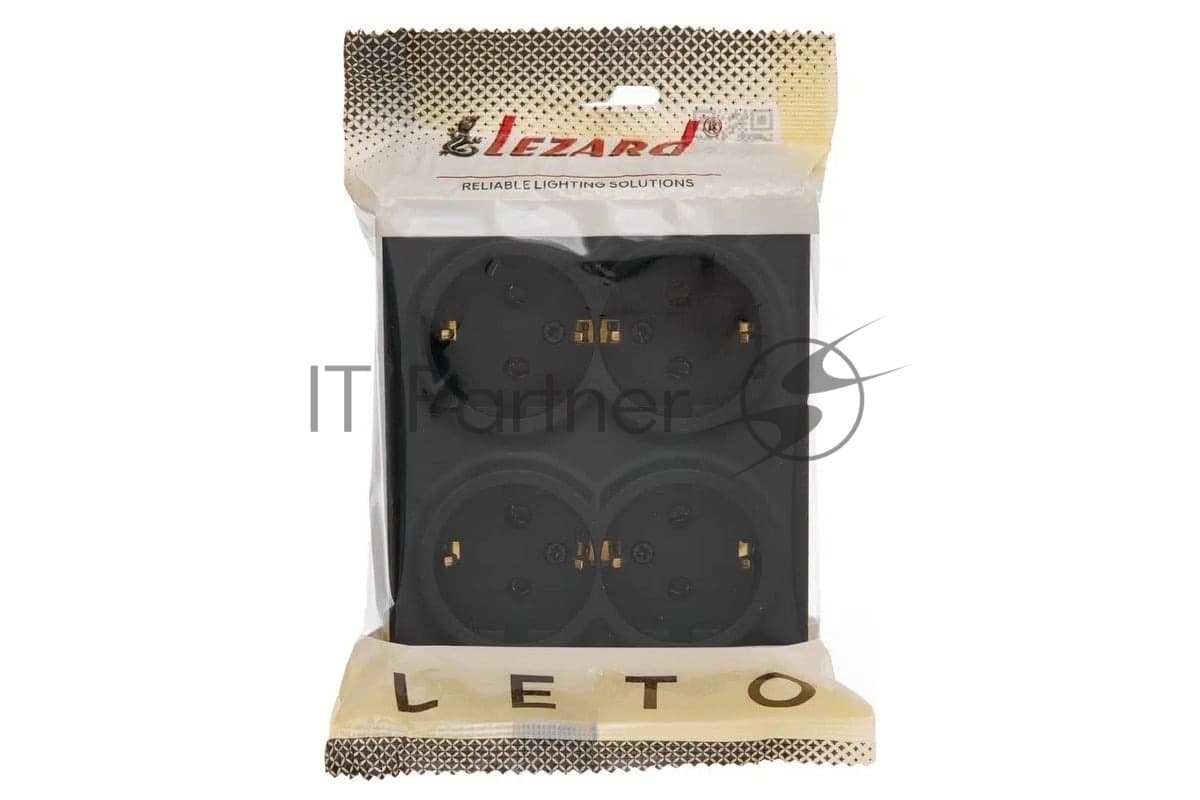 Розетка 4-мест. с заземл. LEZARD LETO 752-4200-127BDP закрытый корпус ПБТ черный бархат