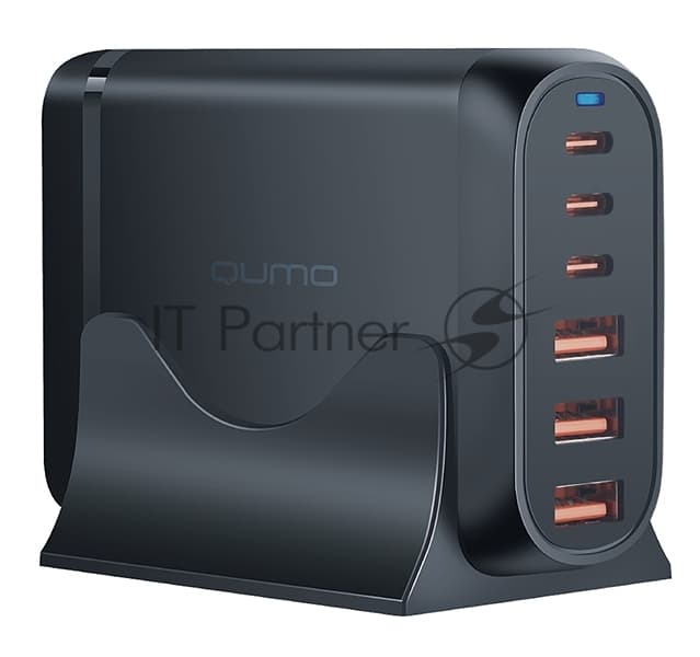 Сетевое зарядное устройство Qumo Energy Charger GaN PD 120 Вт, 3 USB-A + 3 USB Type-C,(0120), черный