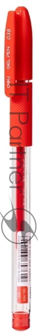 Ручка гелев. Deli EG150-RD прозрачный d=0.38мм красн. черн. игловидный пиш. наконечник резин. манжета