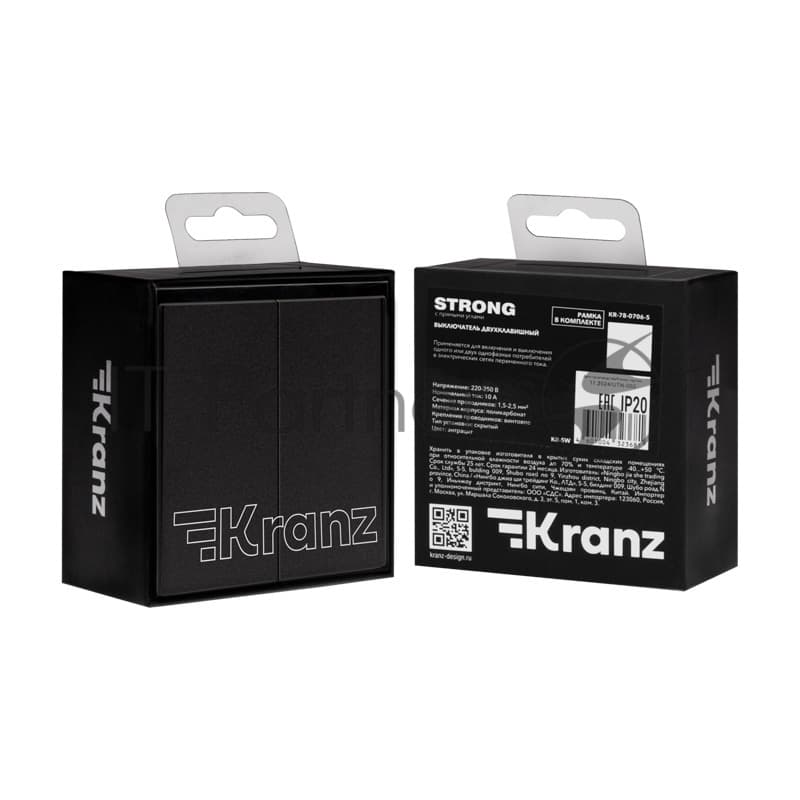 Выключатель Kranz STRONG 2 кл 10А с/у графит