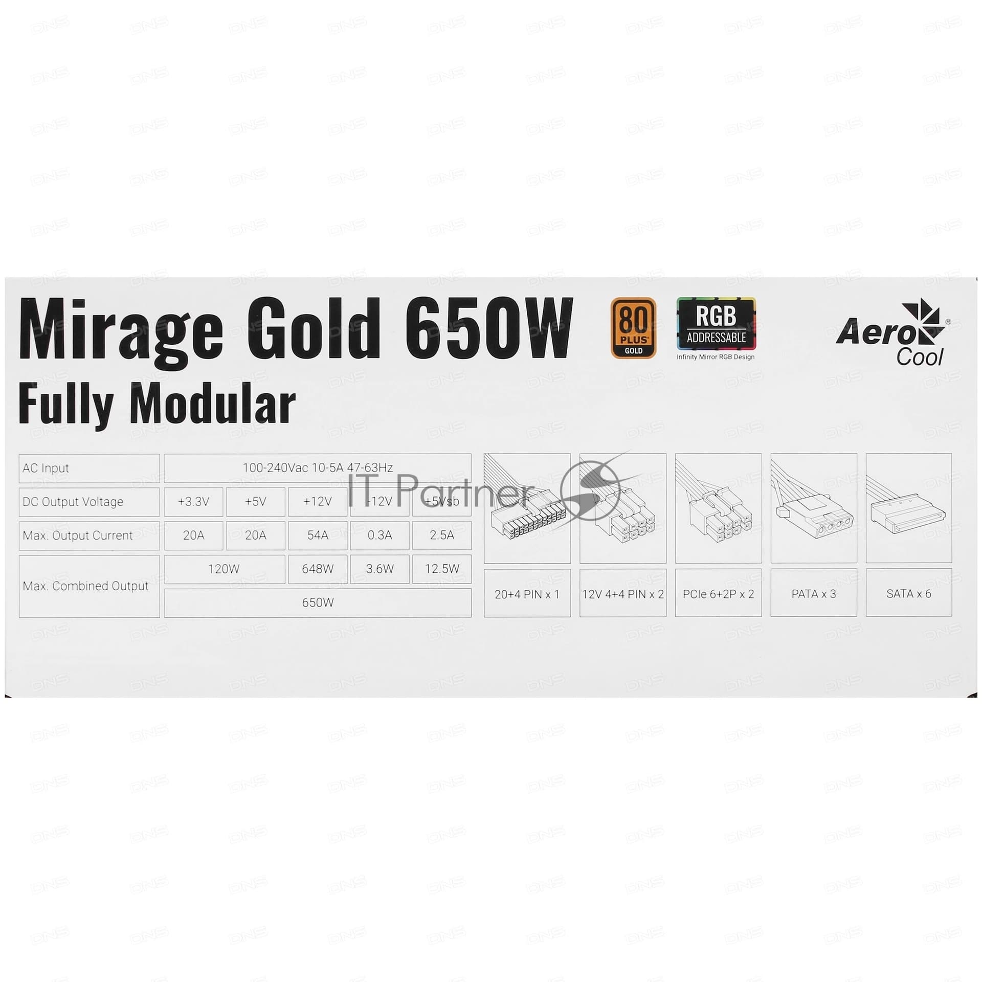 Блок питания Aerocool/Formula MIRAGE GOLD 650W, 650Вт, 80 PLUS Gold, 120мм, модульный, черный