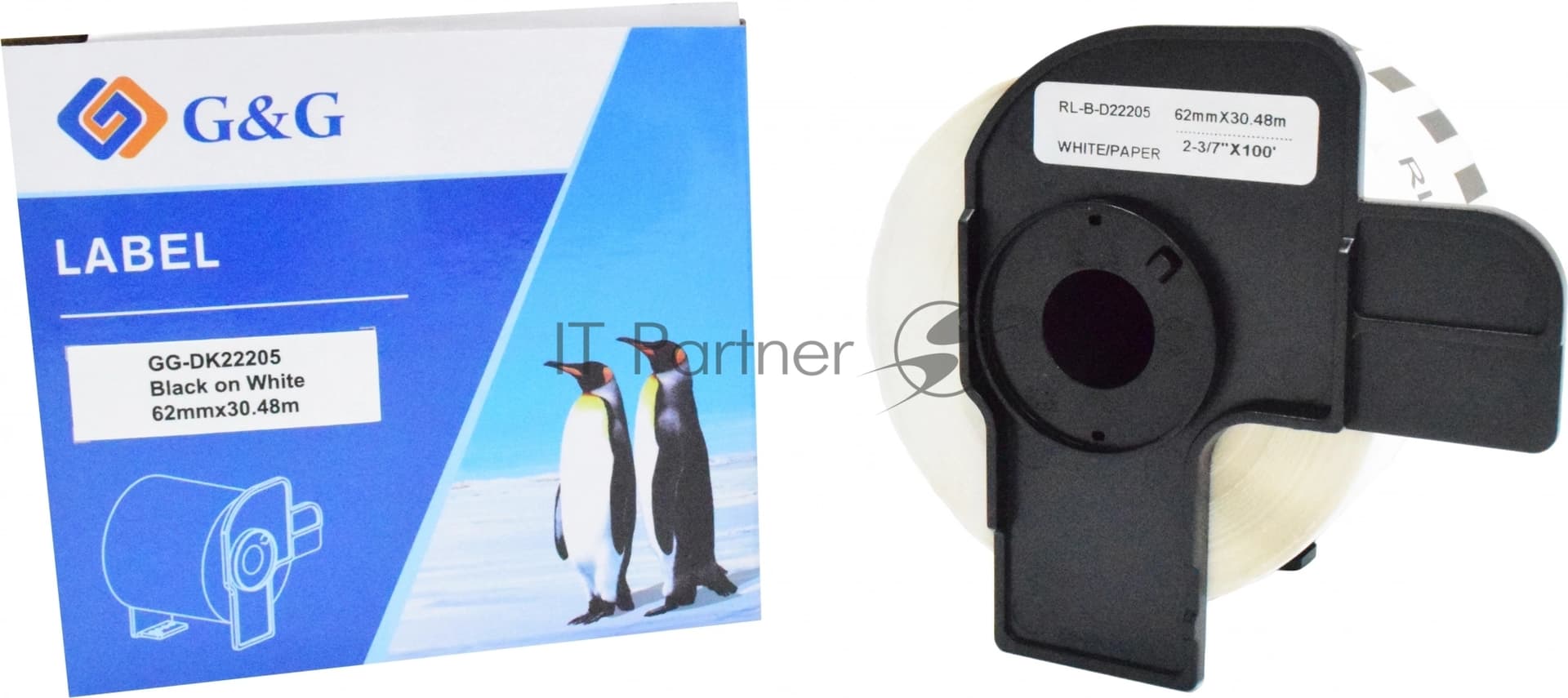 Картридж ленточный G&G GG-DK22205 черный на белом 62x30.48 для Brother P-touch QL-500, QL-550, QL-700, QL-800