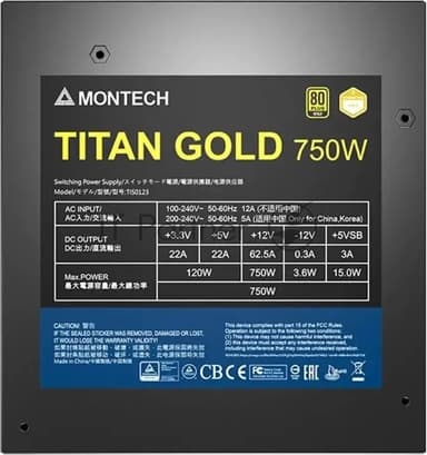 Блок питания Montech TITAN GOLD Gen.5 (TITAN GOLD 750 TIS0123), 750 Вт, 80 PLUS GOLD, 135 мм, модульный, черный