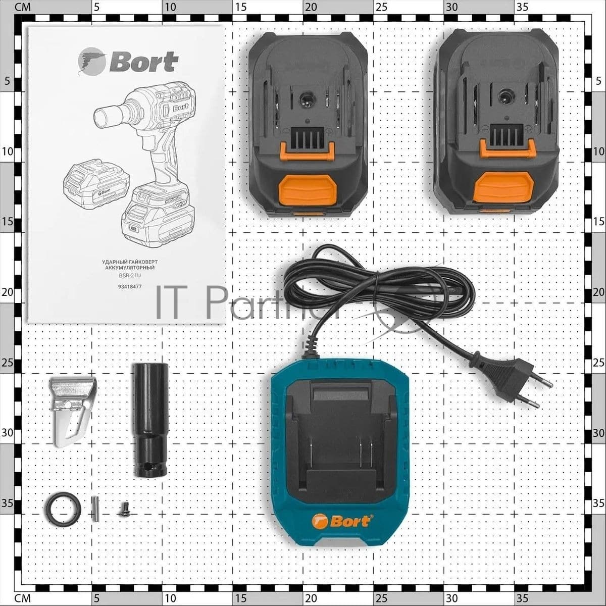 Гайковерт аккумуляторный Bort BSR-21U (2х4АЧ+ЗУ) 93418477 800 Нм, 0-2700 об/мин, акб Li-Ion, аккумуляторная система Makita 18V LXT 18 В, вес 1.4 кг
