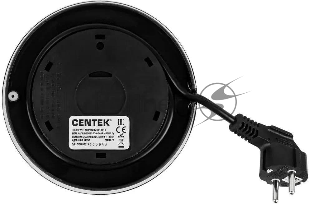Чайник Centek CT-0019, 1100 Вт, стекло, черный и серебристый