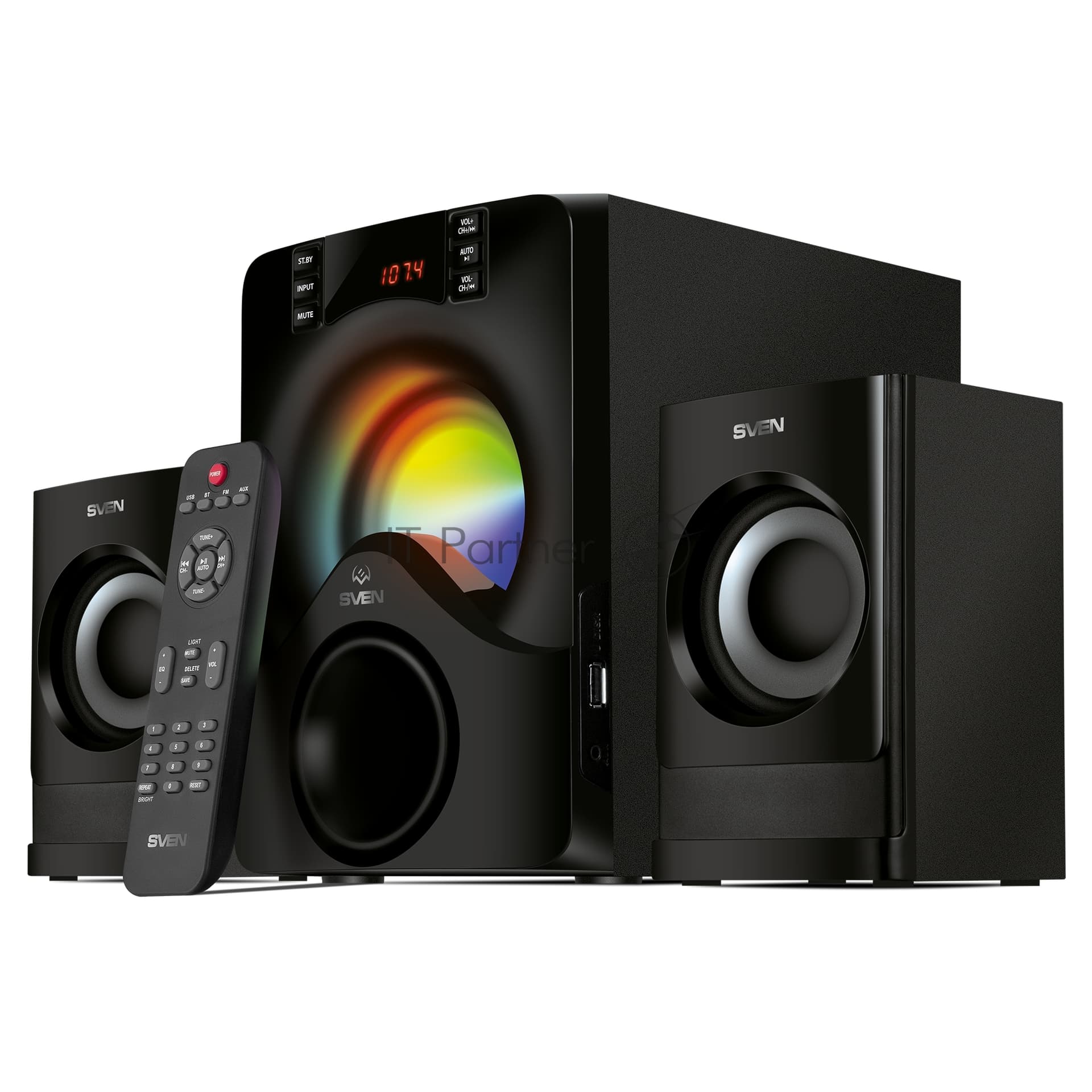 SVEN MS -312, черный (40 Вт, Bluetooth, подсветка, пульт, дисплей, FM, USB)