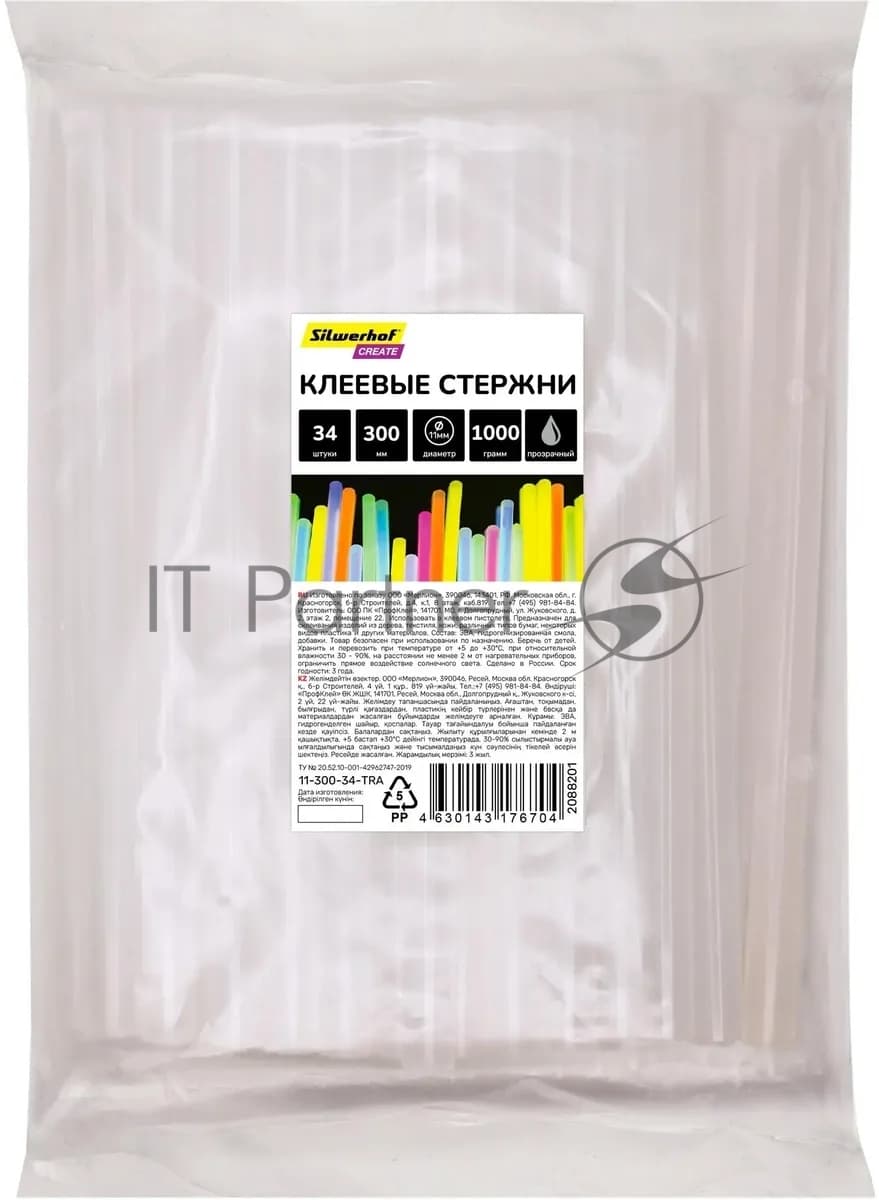 Стержни клеев. для клеев. пист. Silwerhof 11-300-34-TRA дл. 300 мм D11мм прозрачный упак:34шт