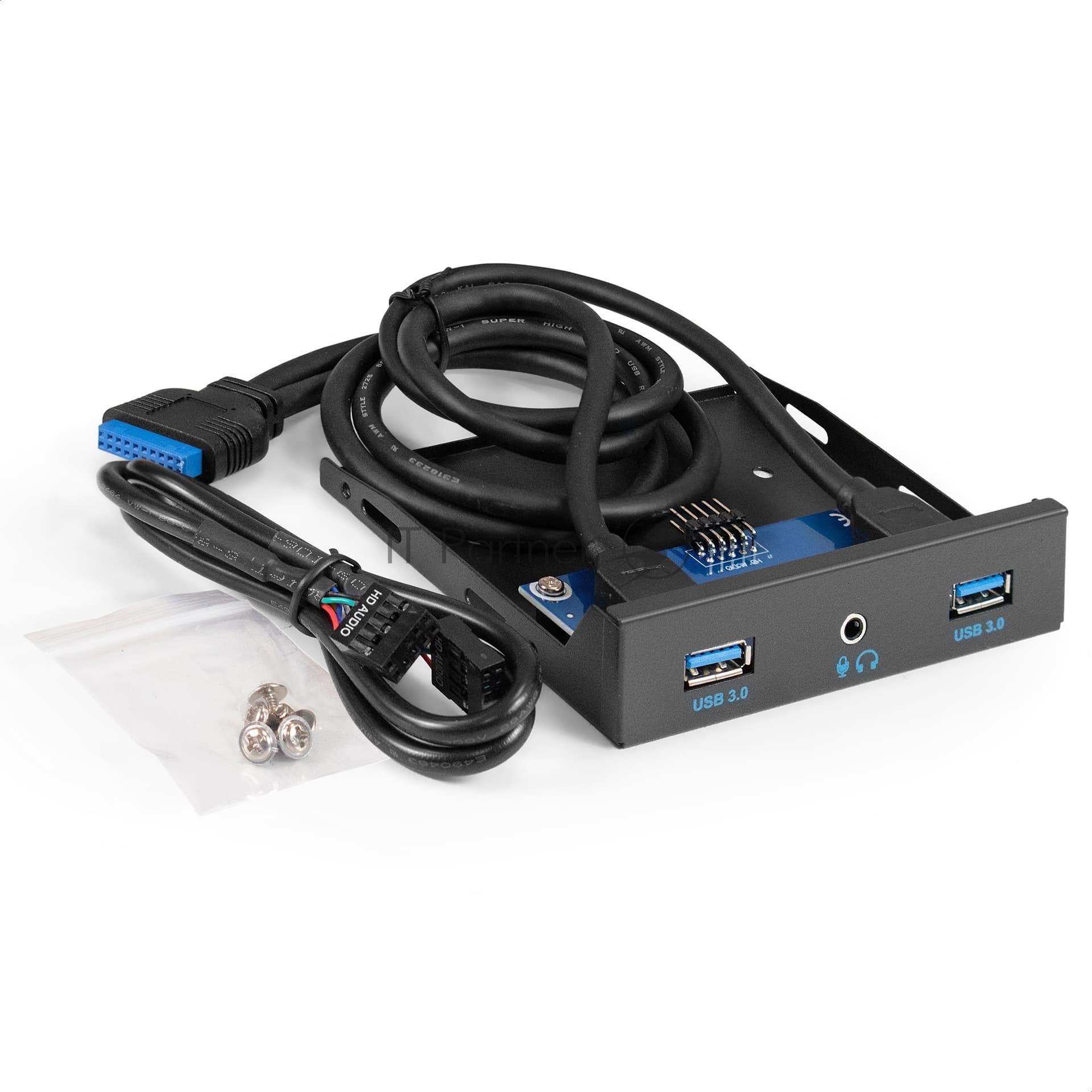 Планка USB на переднюю панель ExeGate U3H-627S, 3,5", 2хUSB3.0+HD Audio Combo, черная, металл, подсоед. к MB