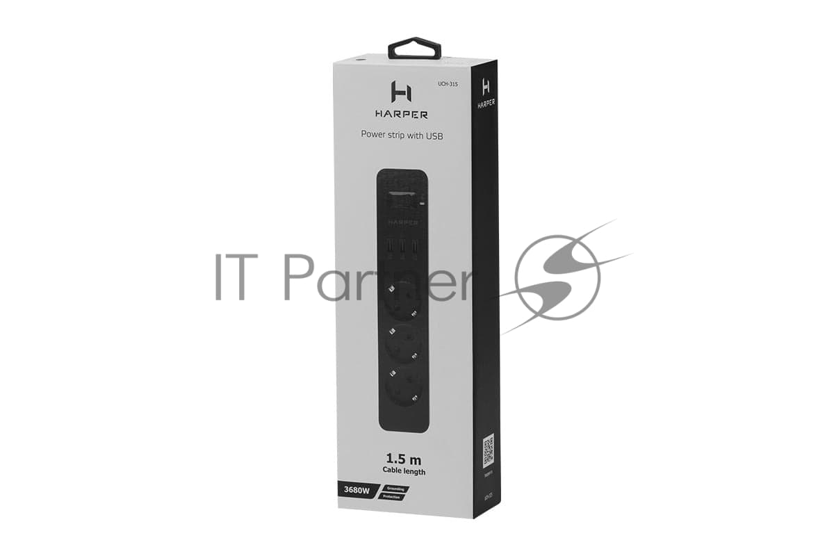 Удлинитель с USB зарядкой HARPER UCH-315 черный